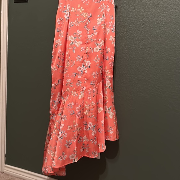 White House Black Market Satin, Orange, Asymmetrical Hem Dress NWOT - Picture 2 of 3